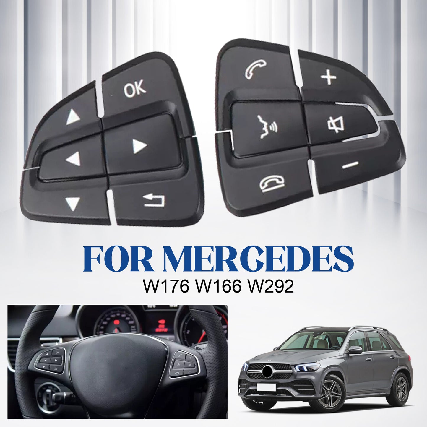 1Pair for Mercedes W176 W166 W292 L R Steering Wheel Switch Button Black Cover