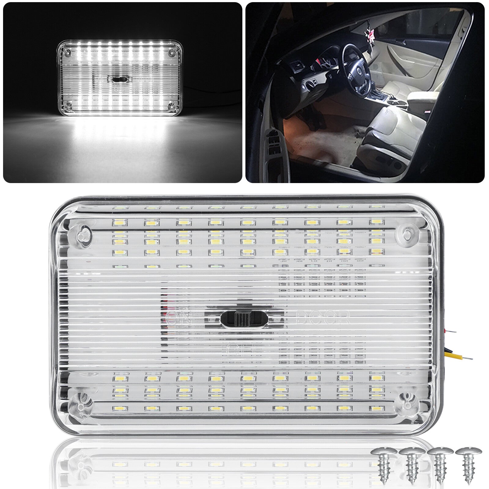 White 12V 6000K On/Off Switch Cabin Roof Dome Light Car Interior Reading Light