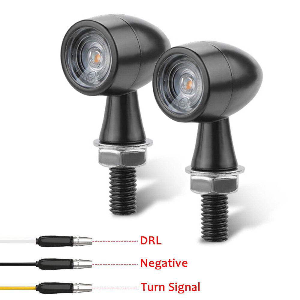 2-Piece Motorcycle LED Turn Signal Lights (DRL) for Bobber Racer, Amber + White