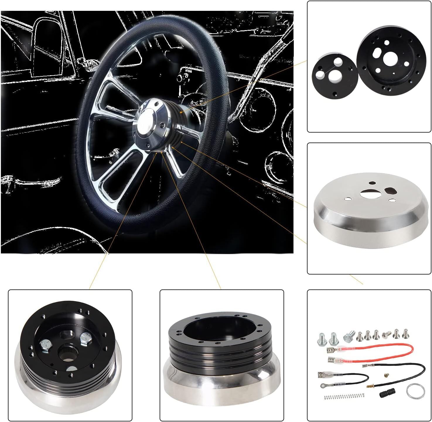 5- and 6-hole polished steering wheel hub adapters for Flaming River/Ididit/GM/ for Chevrolet