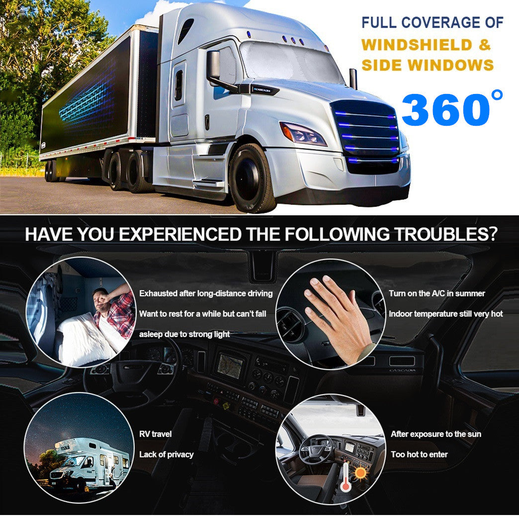 for Freightliner Semi-Truck Windshield Side Windows Sun Shade UV Block Cover