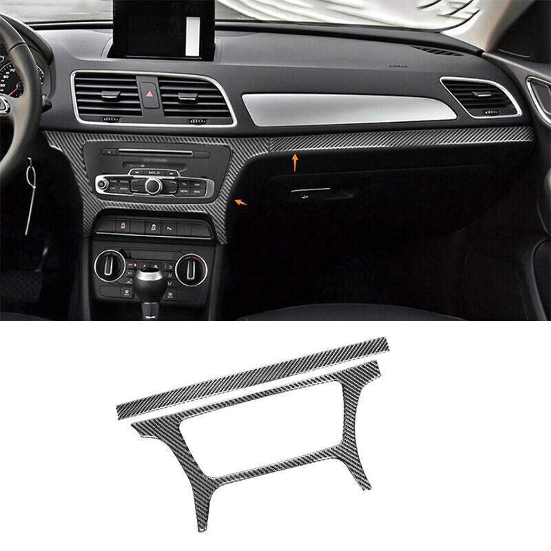 for Audi Q3 2015-2018 Real Carbon Fiber Central Console Dashboard Strip Trim 2P