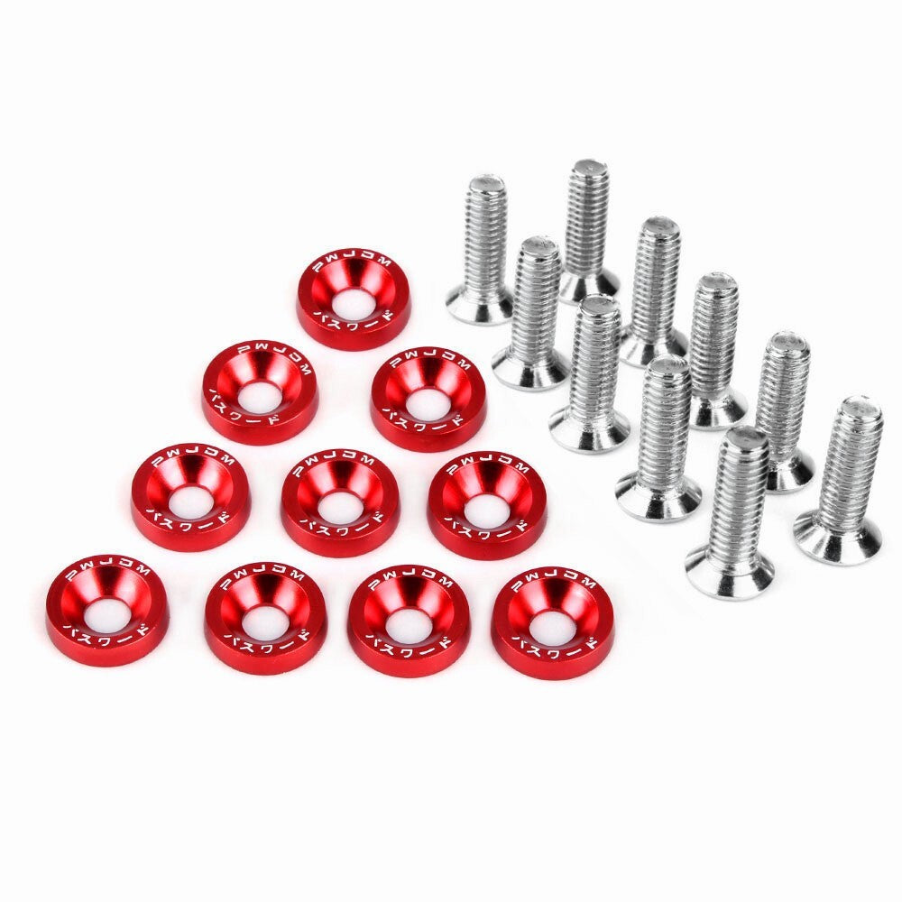 Red JDM Billet Aluminum Fender/Bumper Washer/Bolt Engine Bay Dress Up Kit 20PCS