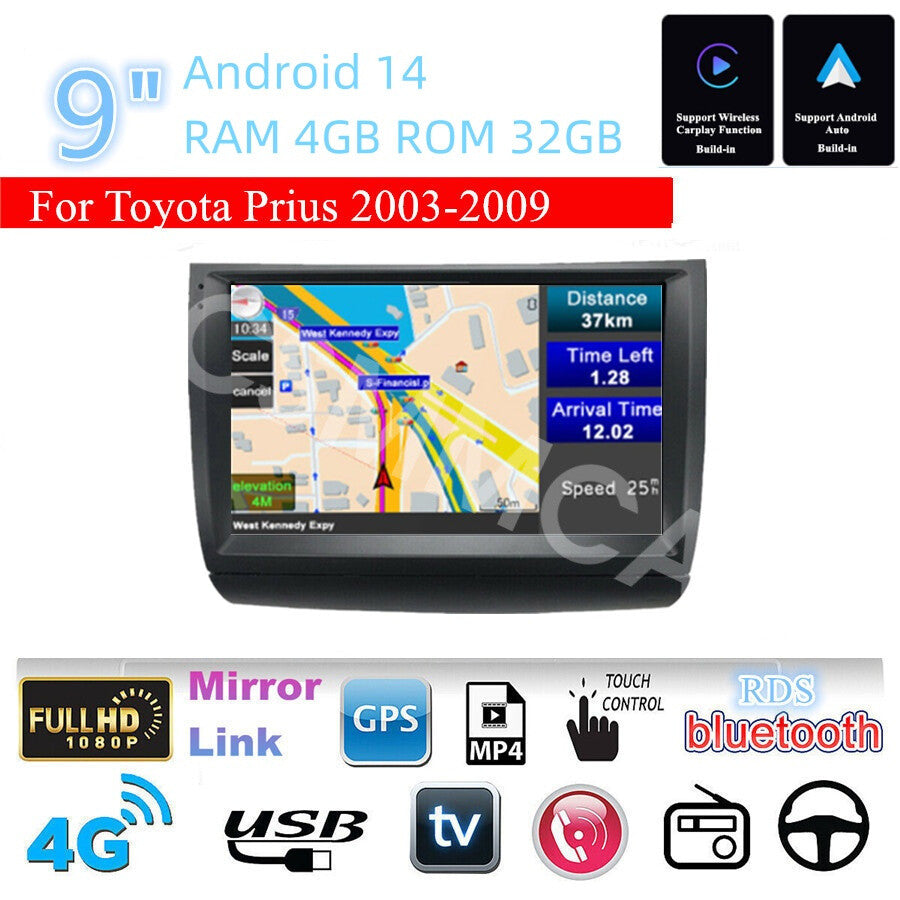 Fit for Toyota Prius 2003-2009 For Apple Carplay Car Stereo Radio Navi GPS BT