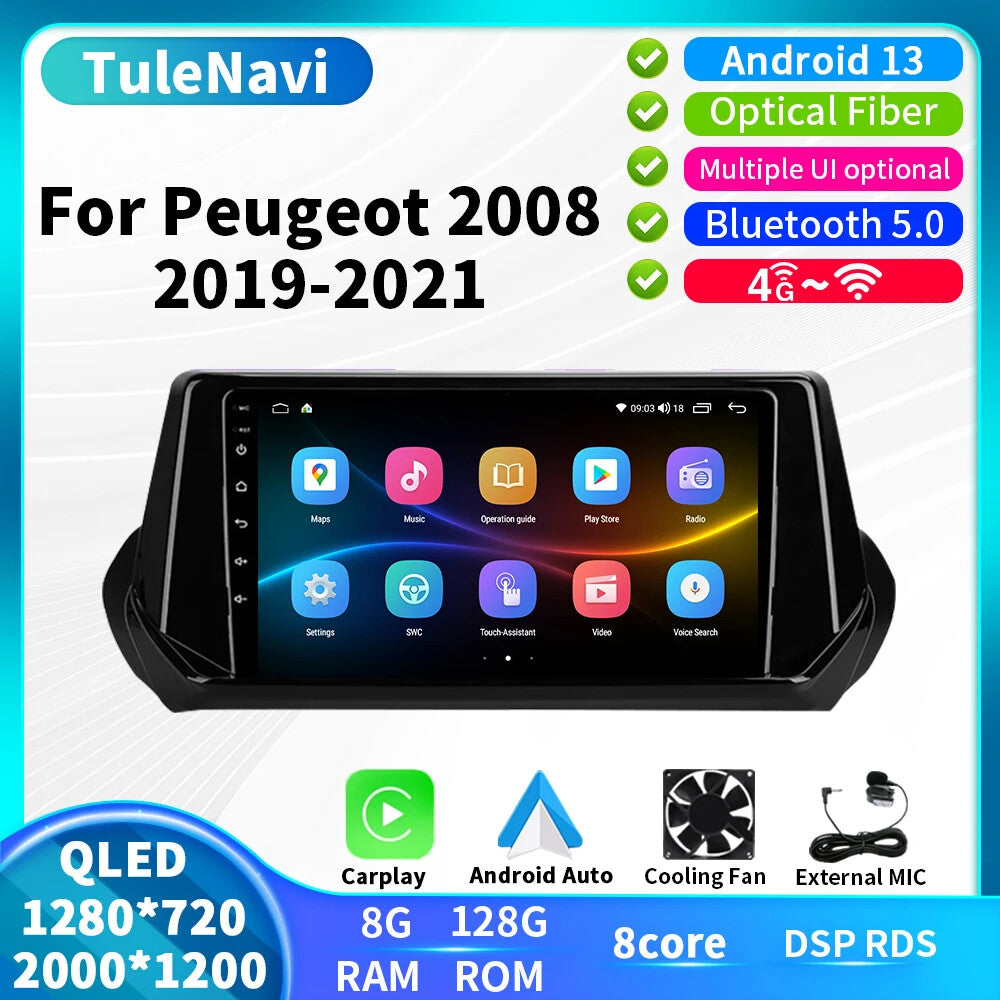 for Peugeot 2008 2019-2021 CarPlay GPS Auto Car Radio Multimedia Player Screen
