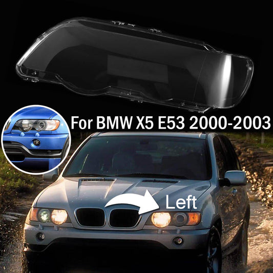 Transparent front headlight lens cover for left side, suitable for BMW X5 E53 (March 2000)