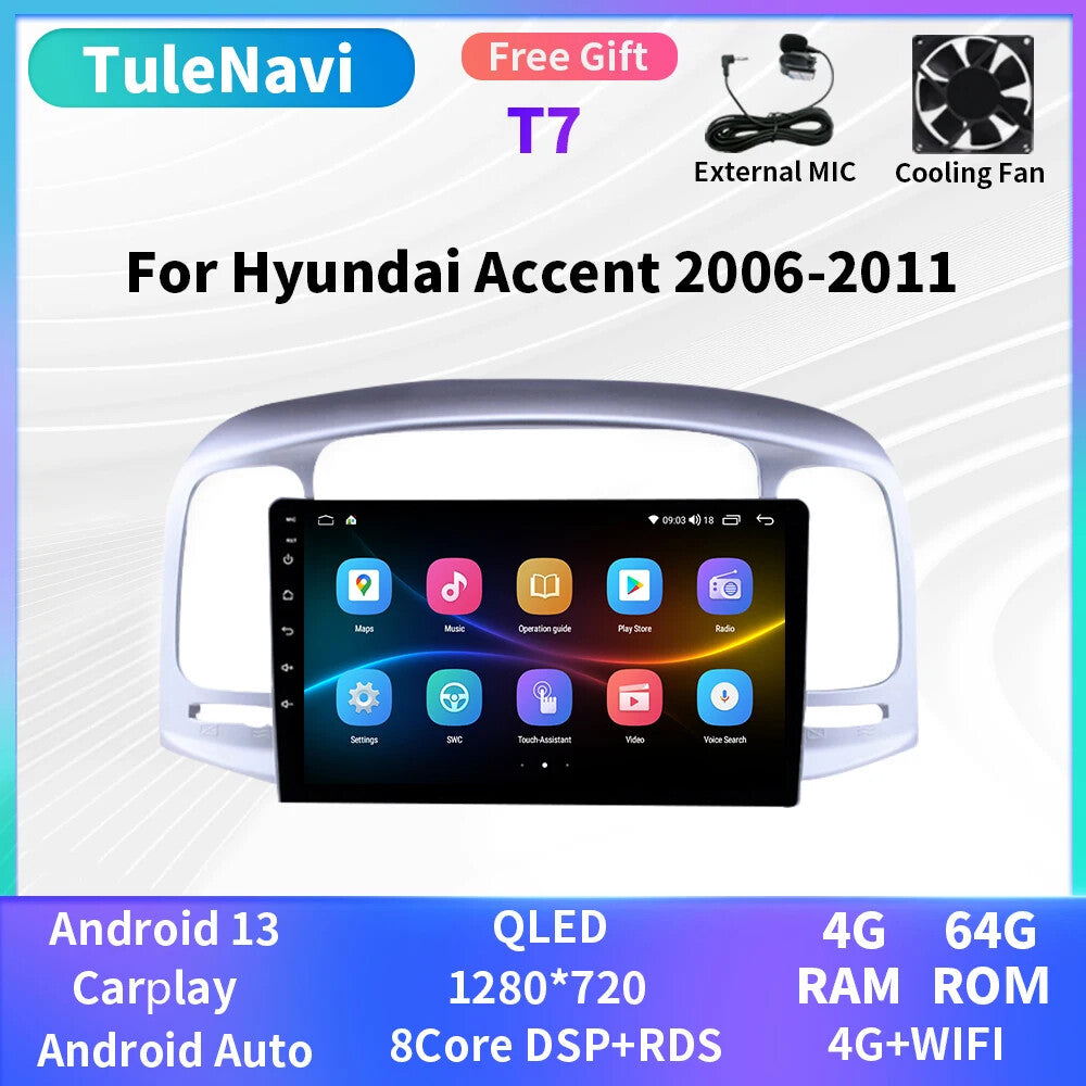 for Hyundai Accent 2006-2011 Android Auto Car Radio GPS Multimedia Stereo Player