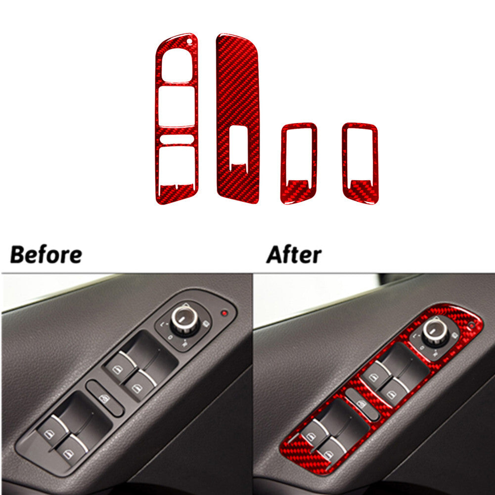 4x Red Carbon Fiber Door Windows Lift Switch Trim for Volkswagen for Tiguan 2013-17