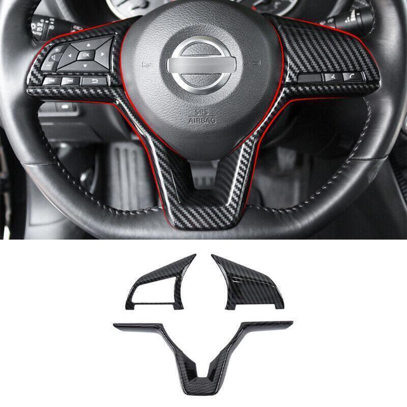 for Nissan Sentra 20-23 Carbon Fiber Inner Steering Wheel Button Frame Decor 3X