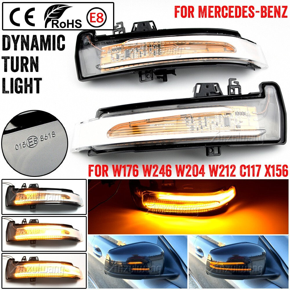 2pcs LED Dynamic Side Mirror Turn Signal Light Assembly Blue for Benz W204 W176