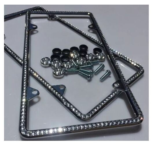 2-Piece Car License Plate Frame Cover Back Cover Silver Glitter Crystal Thin for Buick