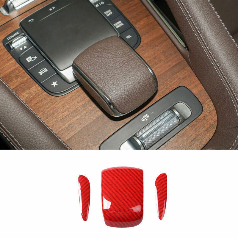 for Benz GLE GLS 2020-23 Red Carbon Fiber Gear Shift Knob Shifter Lever Trim 3P
