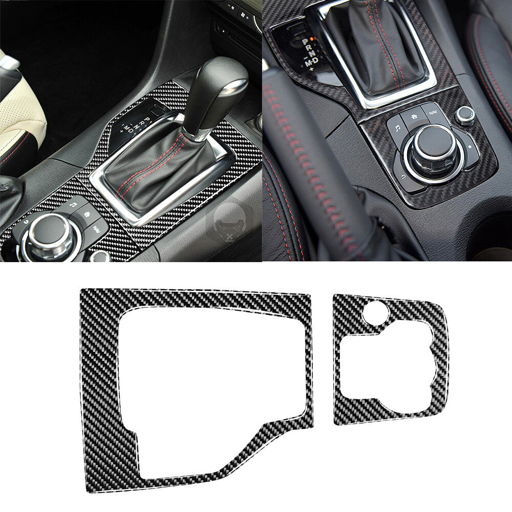 2¡ÁCarbon Fiber Central Control Gear Shift Panel Trim for Mazda 3 Axela 2014-2016