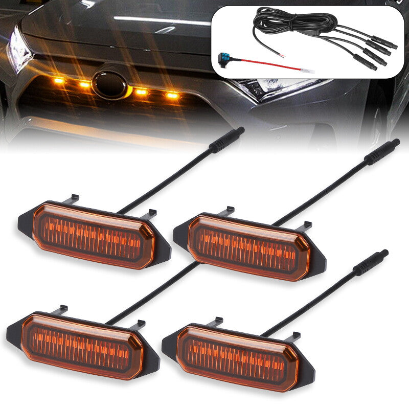 4PCS Front Grille Grill Amber LED Running Lights Kit for Toyota RAV4 2019-2022
