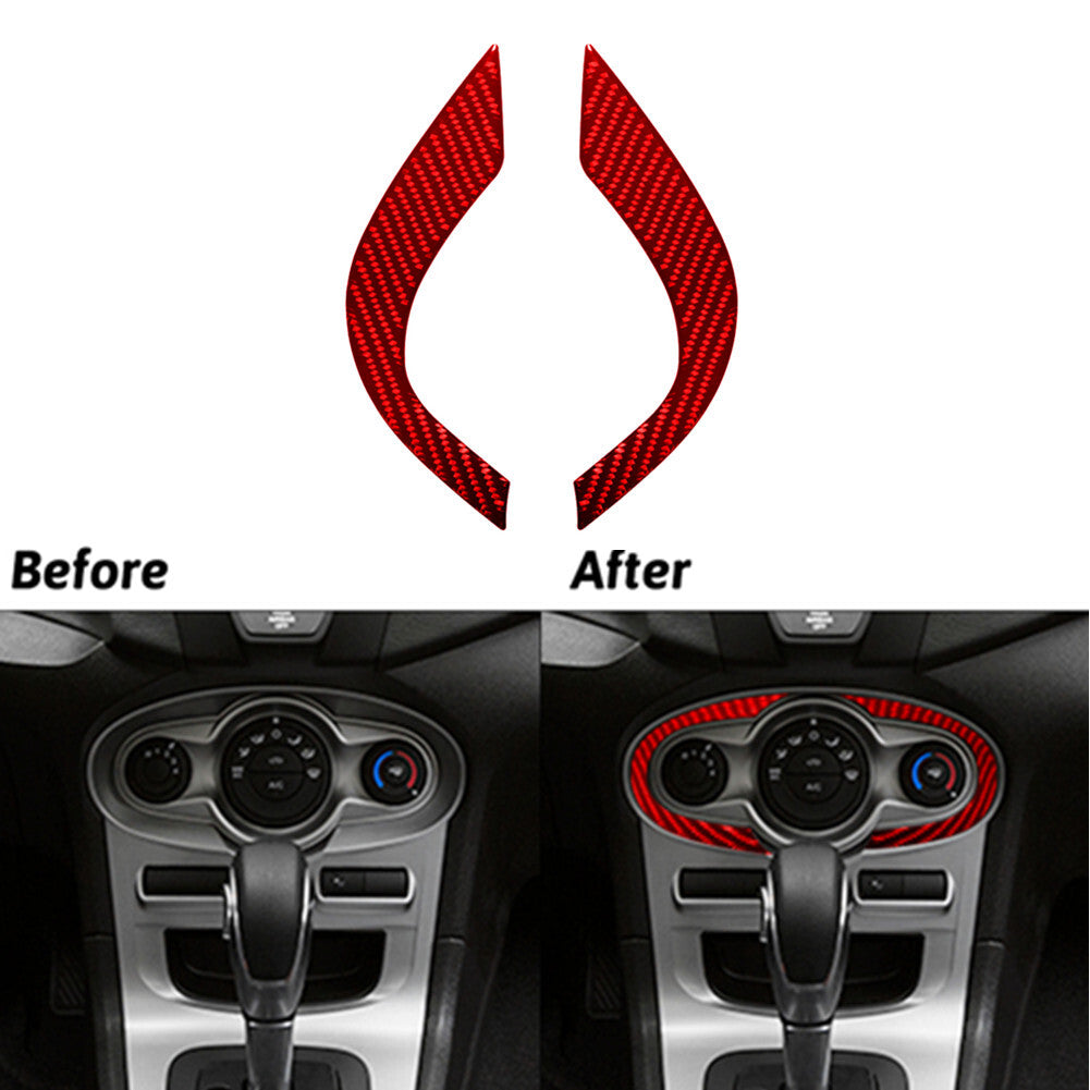 Red Carbon Fiber Climate Control Console Cover Sticker for Ford Fiesta 2011-2015