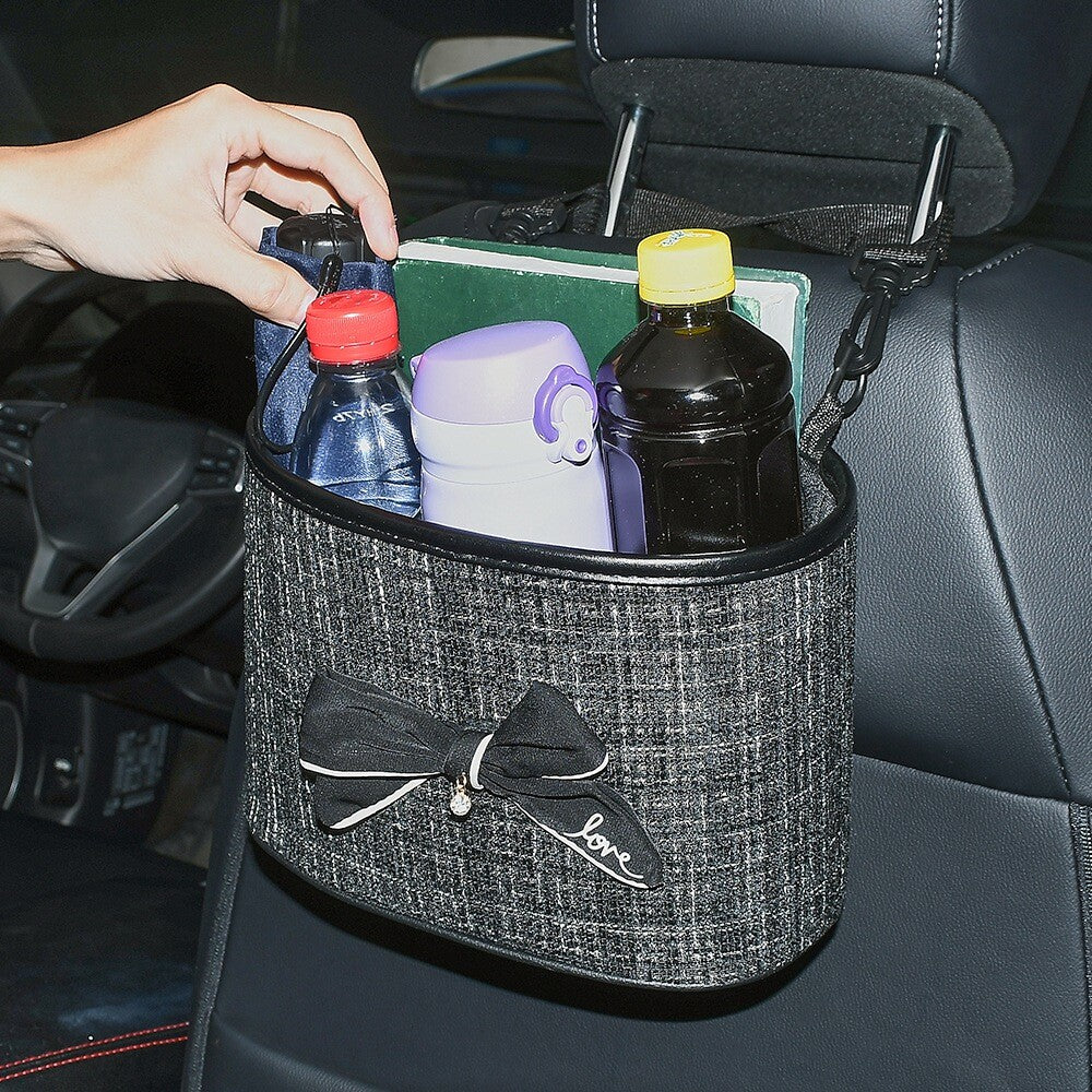 Black 2 in 1 Car for Seat Back Hanging Bag Storage Organizer With Bow for Women Girl