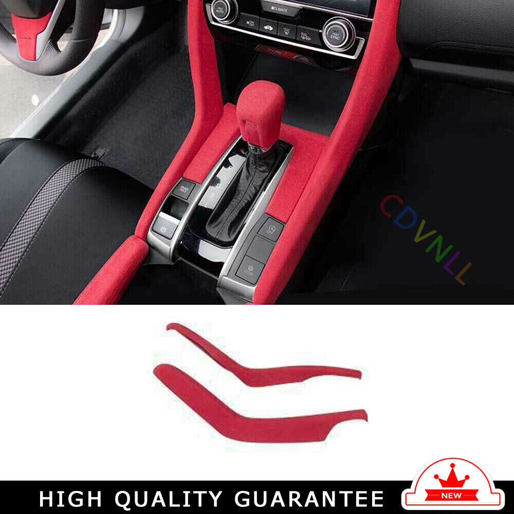 Gear Shift Both Side Cover Trim 2 for Honda for Civic 2016-2021 Red Alcantara Suede