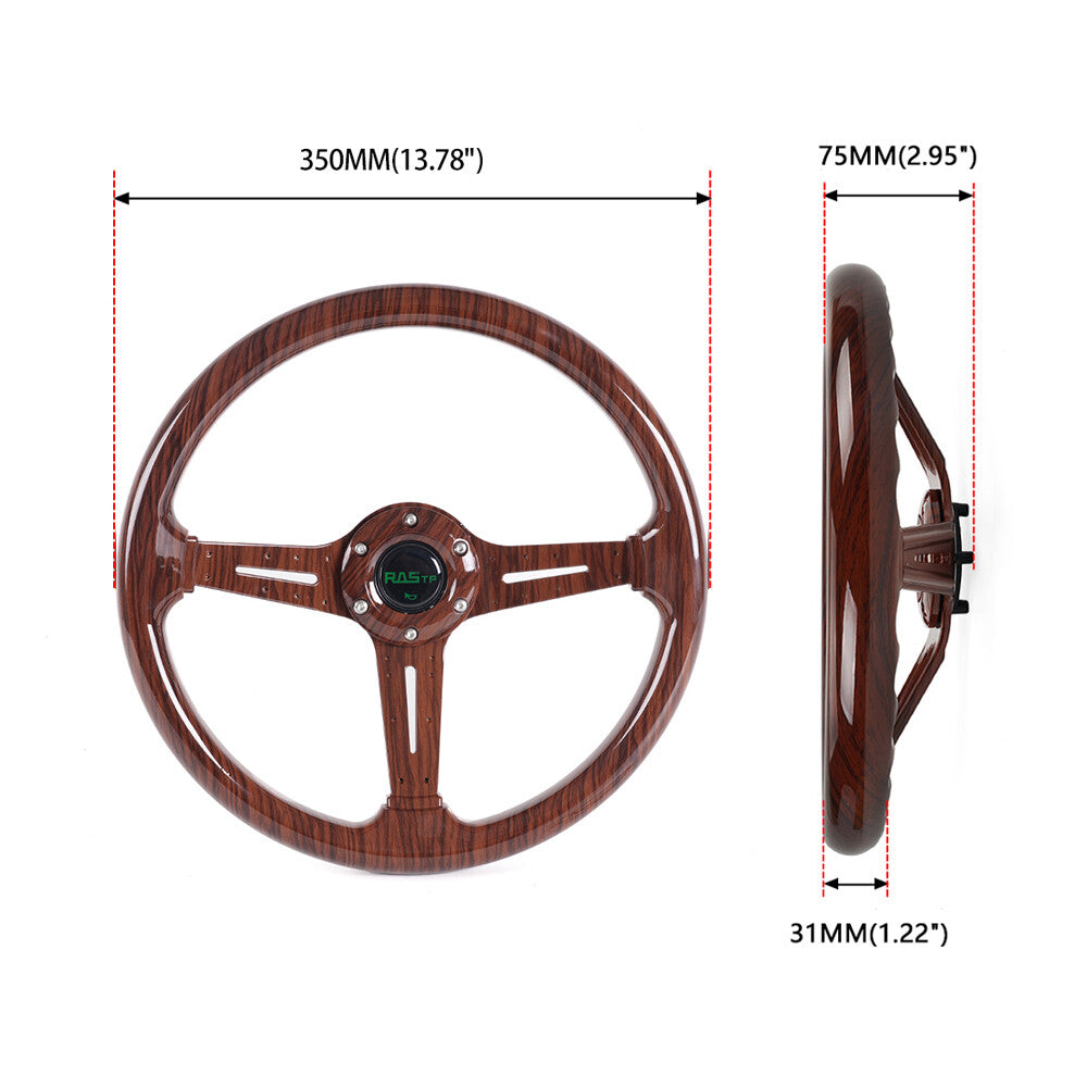 14inch 3 Spoke ABS Wood Grain Trim Racing Steering Wheel + Quick Release Kit