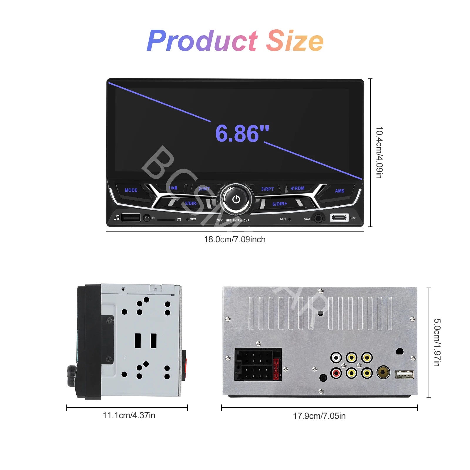 6.86in Double Din Car MP5 Player Bluetooth Stereo Radio For Carplay Android Auto