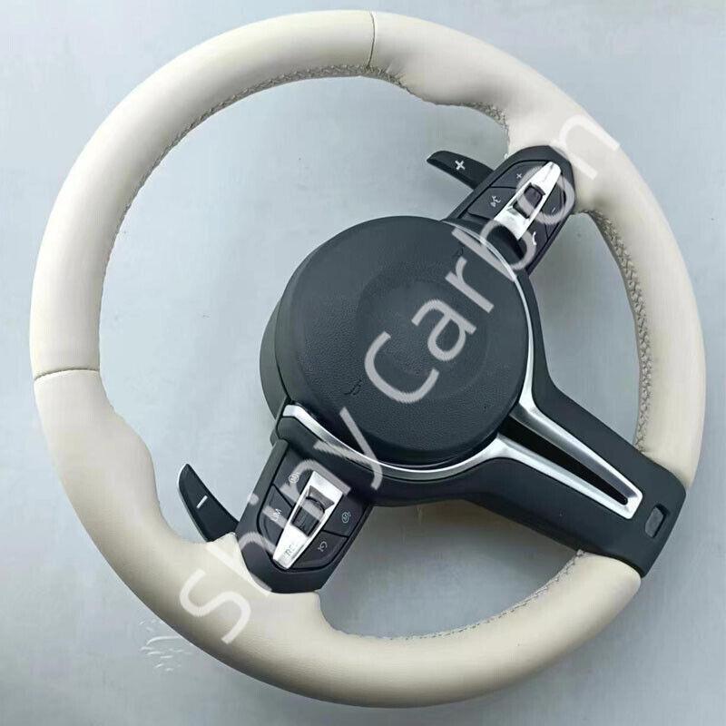 Beige full leather steering wheels suitable for BMW F10, F30, 330i, 440i, M2, M3, M4, M5, M6, X2, X3, X4.