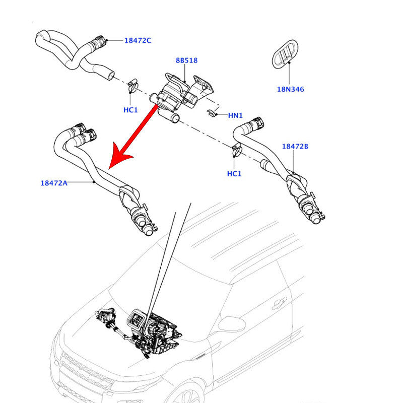 LR019276 Heater water hose suitable for Land Rover for Range Rover Evoque 2012-2021