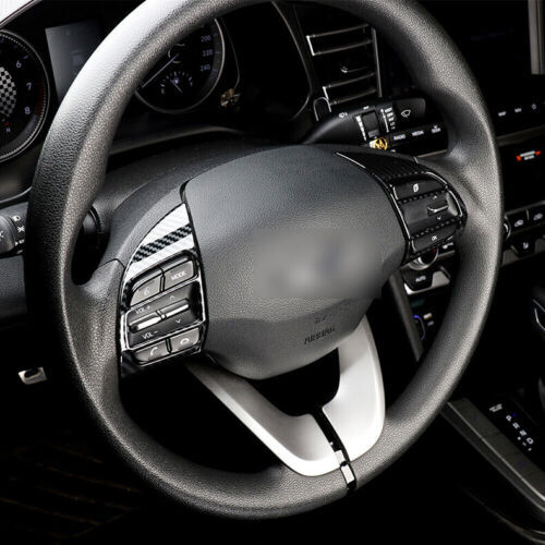 for Hyundai Kona 2018-2022 Carbon Fiber Inner Steering Wheel Button Frame Cover