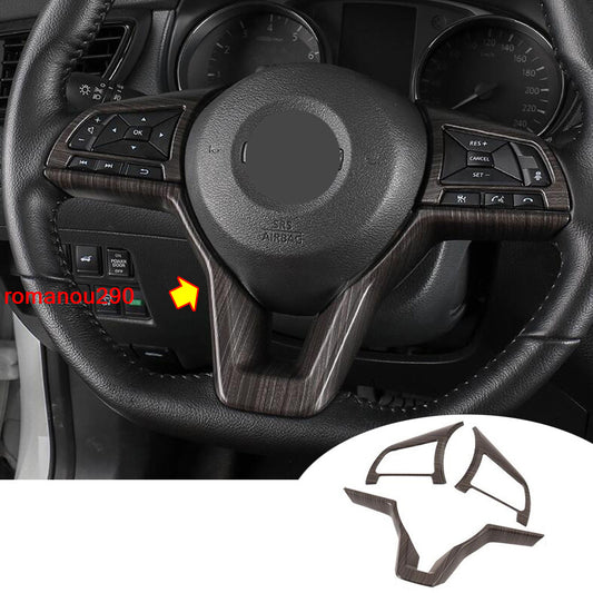 3Pcs for Nissan Rogue 2017-2020 ABS Wood Grain Steering Wheel Strip Cover Trim