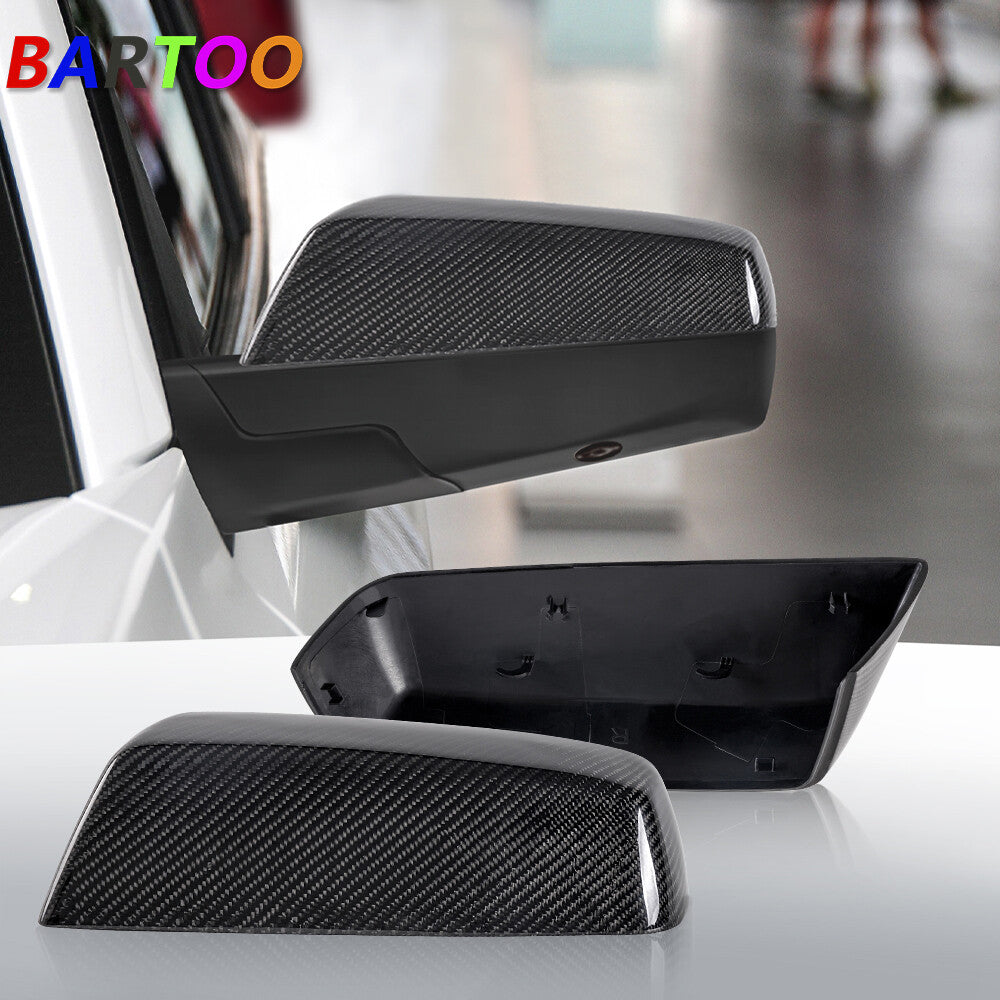 2PCS Glossy Real Carbon Fiber Mirror Cover Caps For Silverado for Sierra 2014-2019