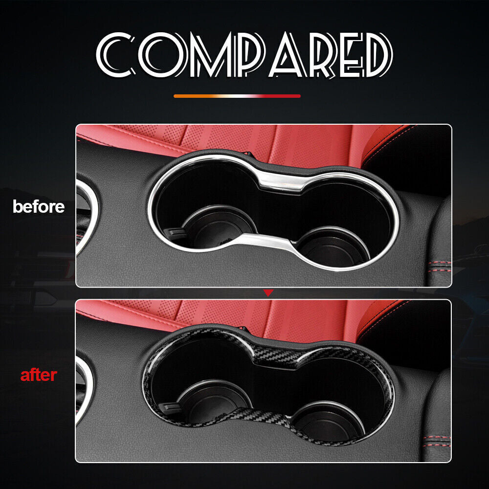 Fit for Ford for Mustang 2015-2020 Black Carbon Fiber Cup Holder Hard Cover Interior