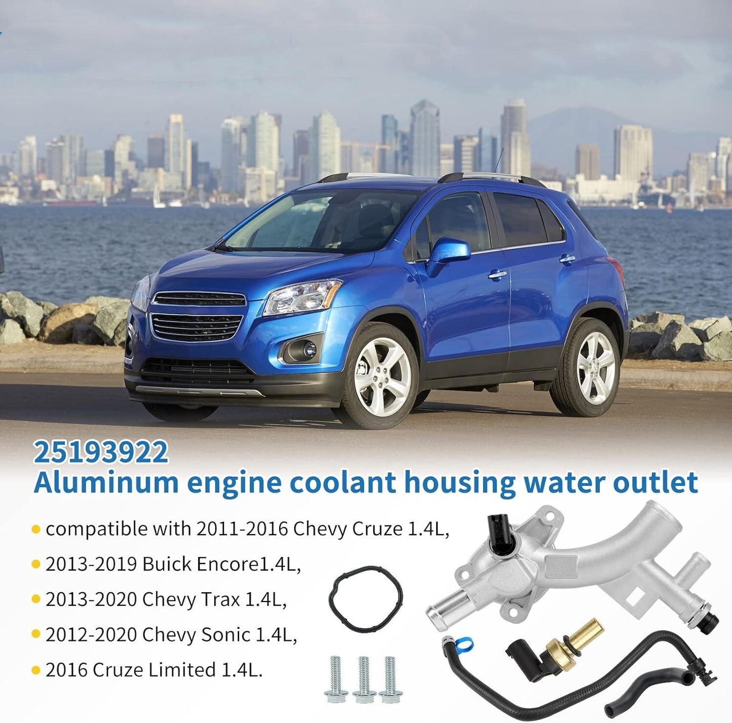 Aluminum alloy engine coolant socket with hose for Chevrolet for Cruze Sonic Trax for Buick
