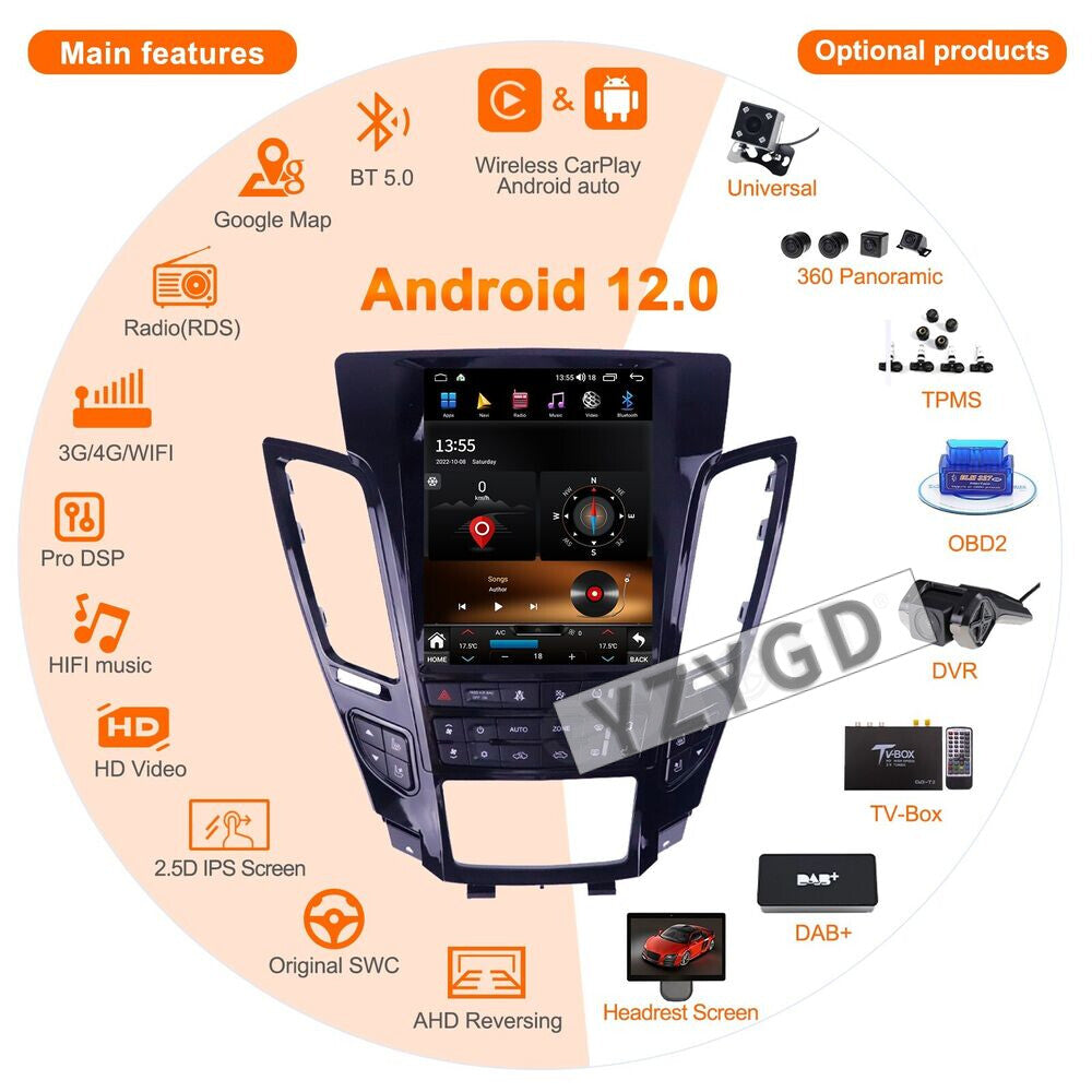 Carplay Car Radio 2Din Stereo for Cadillac CTS 2007-2012 GPS Navi Screen 64GB