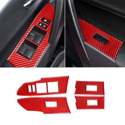 Red Carbon Fiber Window Lift Switch Button Panel Trim For T@yota for Corolla 2014-18
