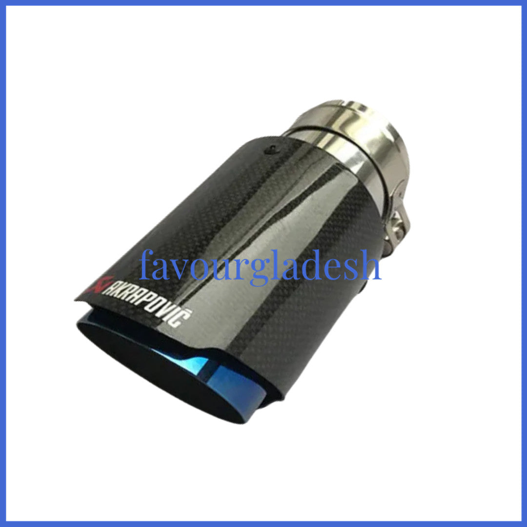 1X 3.0 76mm  3.076mm Akrapovic Glossy Carbon Fiber Exhaust tip Blue End pipe