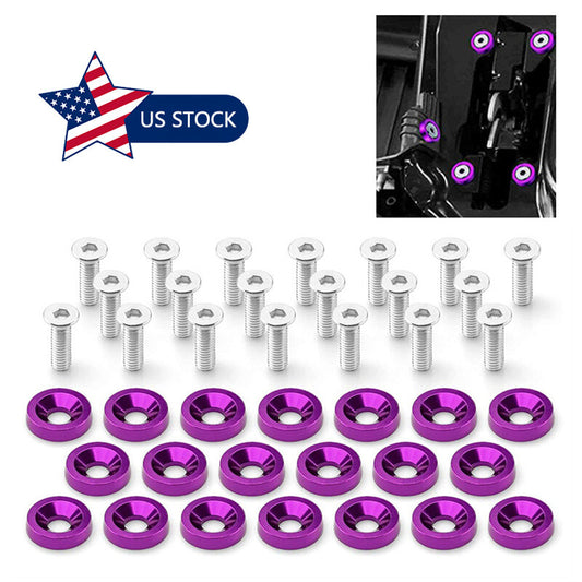 20pcs Purple Aluminum Fender Bumper Washer M6 Bolt Engine Bay Dress Up Kit