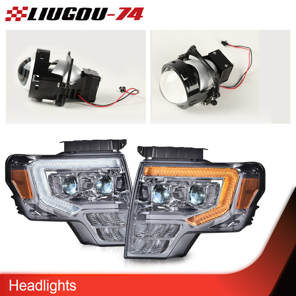 Suitable for 09-14 F150 dual LED projector smoke headlights + transparent LED taillights