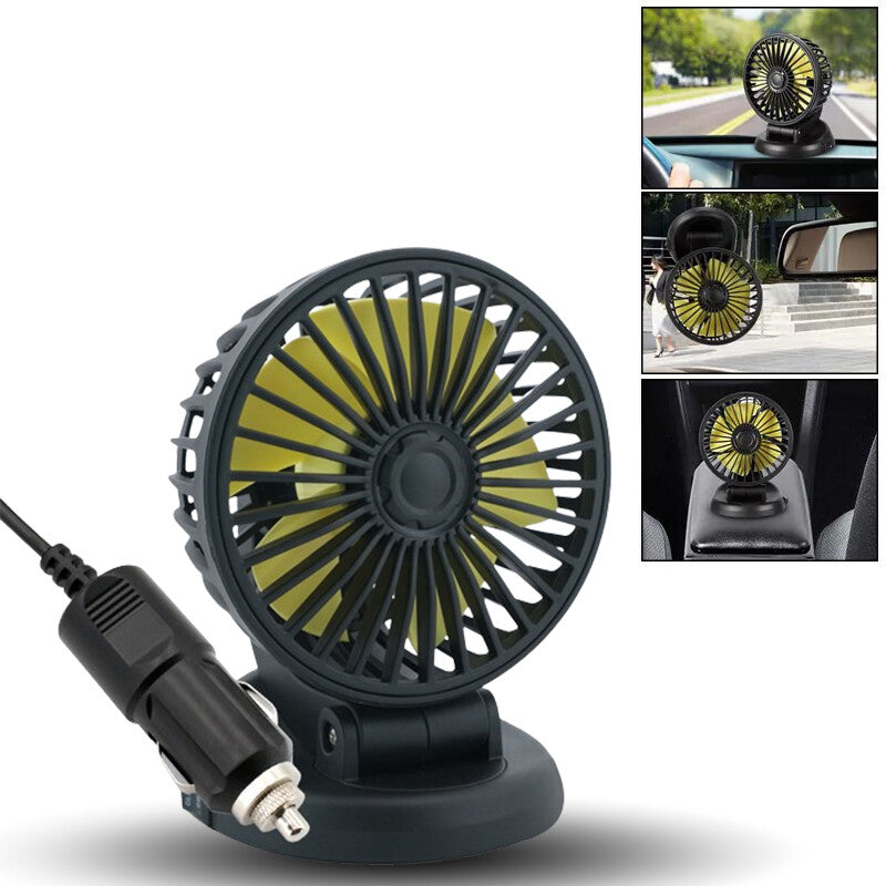 12V Portable Car Cooling Fan With Cigarette Lighter 360 Degree Rotatable