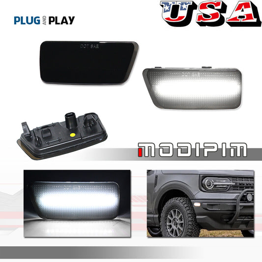 Suitable for 2021-2023 for Ford for Mustang Sport Smoked Front Corner Side Marker Lights, White, 2-Piece Set