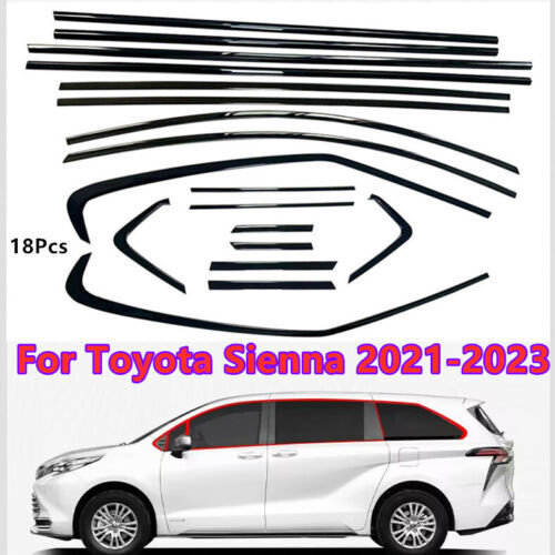 for Toyota for Sienna 2021-2023 Glossy Black Steel Door Window Strip cover Trim 18Pc