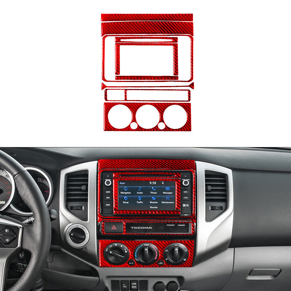 9Pcs Red Central Control Type-C Trim Carbon Fiber for Toyota Tacoma 2012-2015