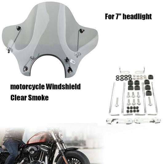 Smoke Motorcycle 7-inch Headlight and Windshield Kit Universal for Harley Yamah for Honda