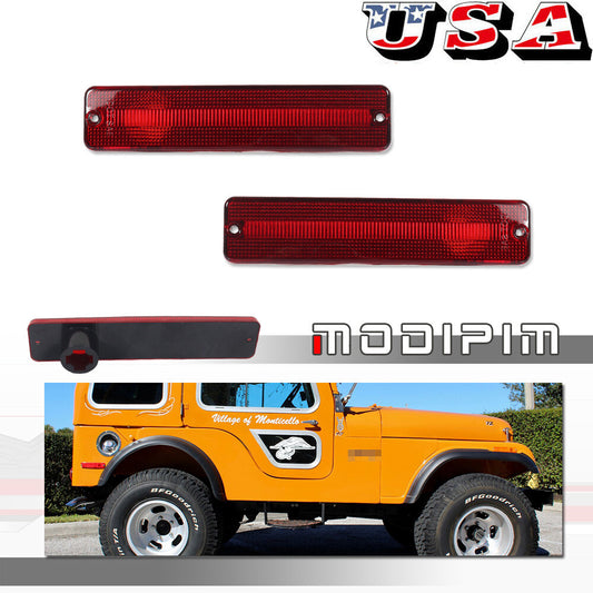 LH RH Red Lens Rear Fender Side Marking Reflector Cover for Jeep J Series