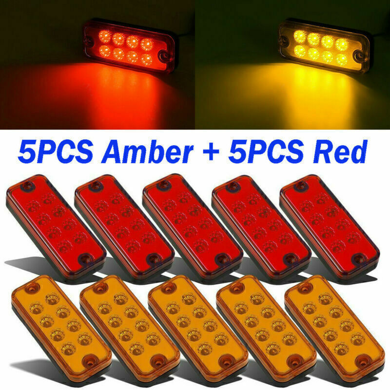 5 Amber 5 Red Side Marker Light Lamp Truck Trailer Lorry Caravan Waterproof 8LED