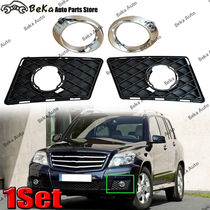 One set of grill rack + cover for front bumper fog lights on for Mercedes-Benz X204 GLK 350 2010-2012.
