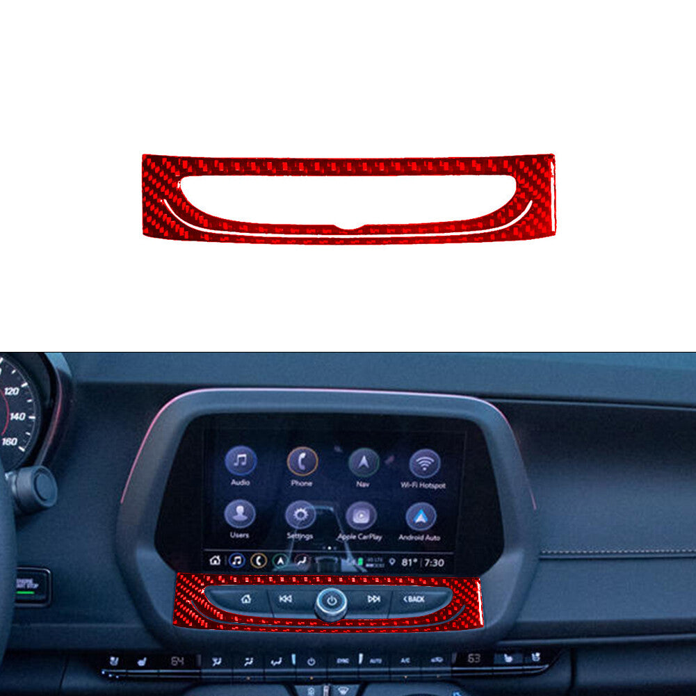 GPS Navigation Frame Decor Trim for Chevrolet Camaro Carbon Fiber 2016-2018 Red