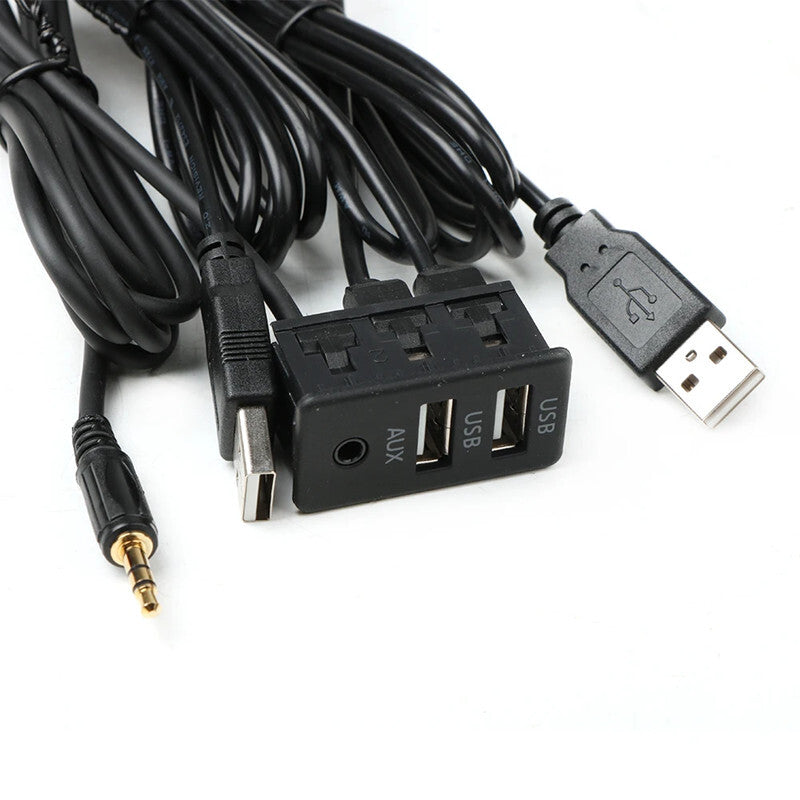 Car Dual USB+AUX Socket Car Dash Mount Port Panel Interface Extension Adapter