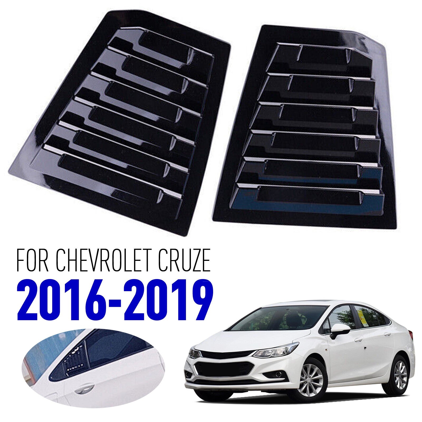 Gloss Black Side Window Quarter Louver Cover Trim for Chevrolet for Cruze 2016-2019