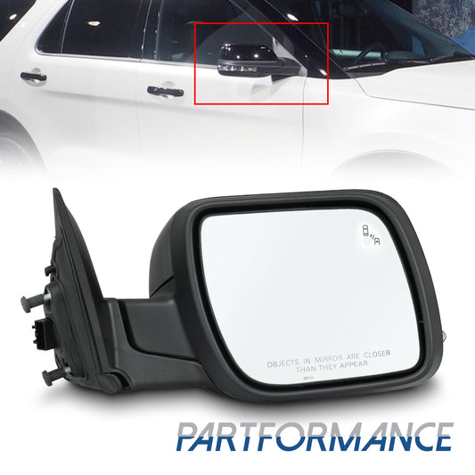 Side mirrors for the for Ford Explorer 2016-19 with blind spot and puddle lights on the passenger side.
