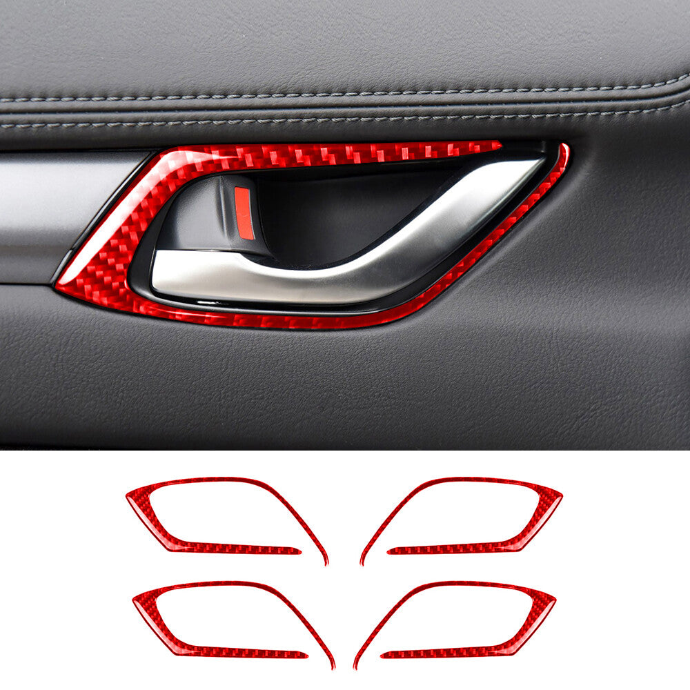 4¡ÁRed Carbon Fiber Interior Door Handle Ring Decor Trim for Mazda CX-5 2017-2021