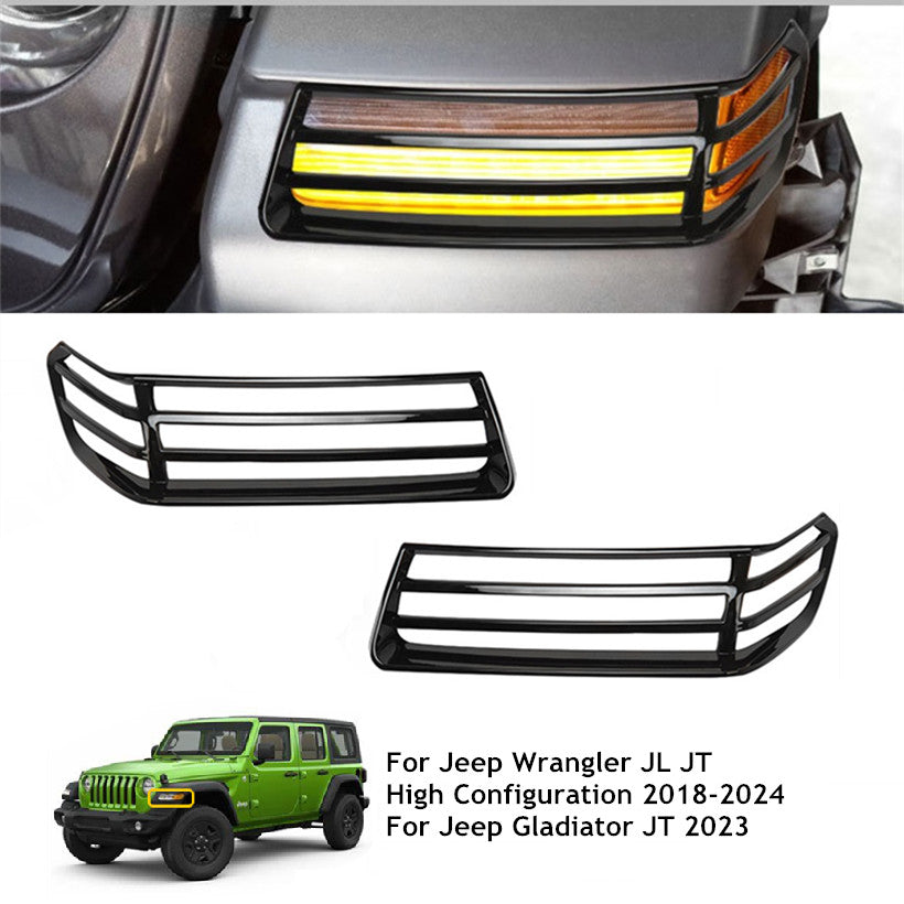2x For 2018-2024 for Jeep WranglerJL JT Black Front Wheel Eyebrow Lamp Covers Trim