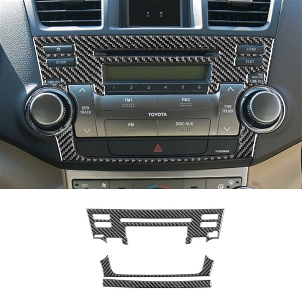 3Pcs Radio Frame Trim Cover Carbon Fiber Type B for Toyota Highlander 2008-2013